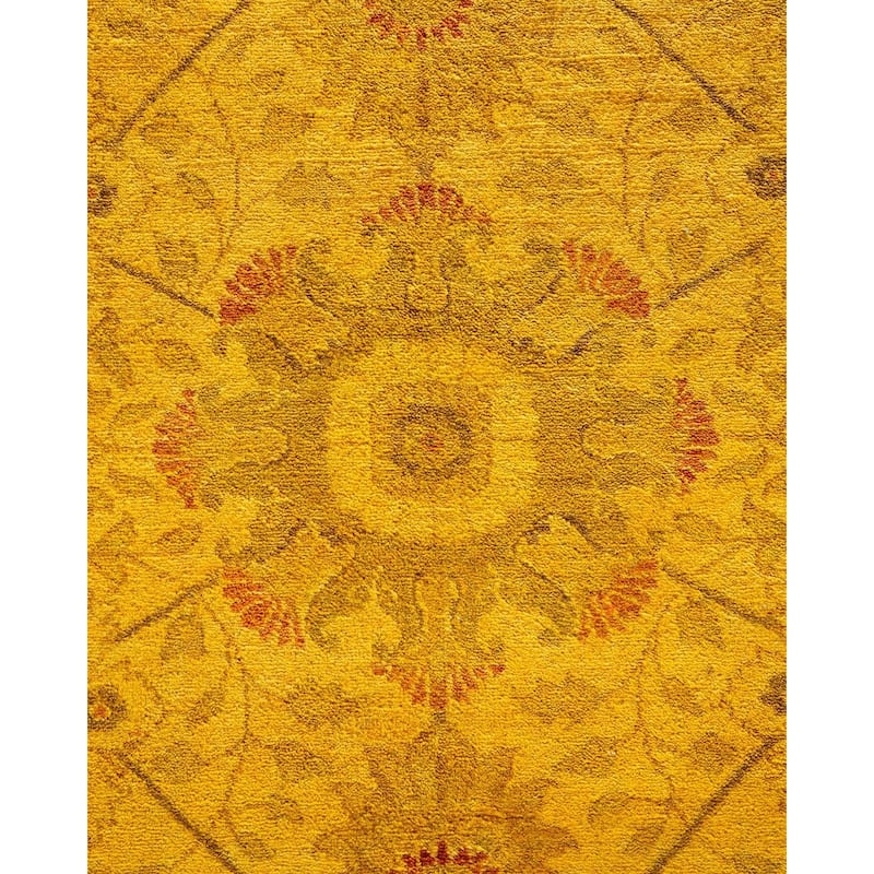 Overton Hand Knotted Wool Vintage Inspired Modern Contemporary Overdyed Yellow Area Rug - 8' 2" x 10' 3"