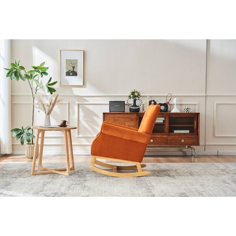 Velvet Nursery Rocking Chair with High Back