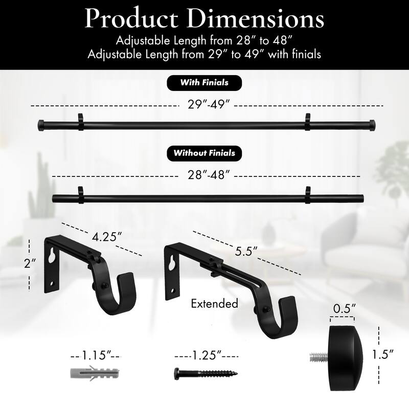 Meriville 1-Inch Diameter End Cap Single Window Curtain Rod
