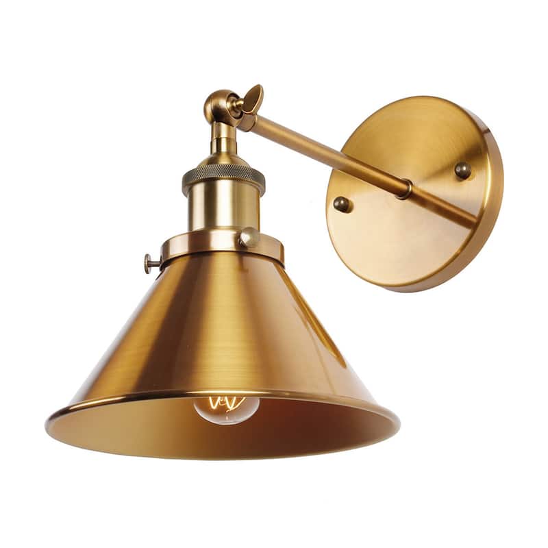 Brass Wall Sconce with Metal Cone Shade
