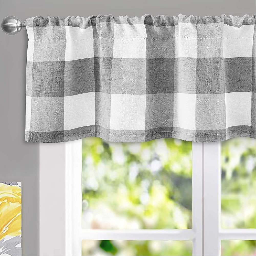 DriftAway Buffalo Check Woven Plaid Pattern Lined Blackout Rod Pocket Window Curtain Valance