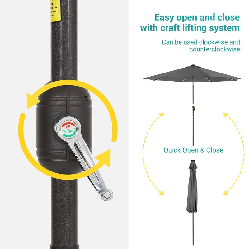 BONOSUKI Patio 9Ft LED Market Umbrellas With Solar Lights, Table Umbrella for Patio and Outdoor With Tilt Button
