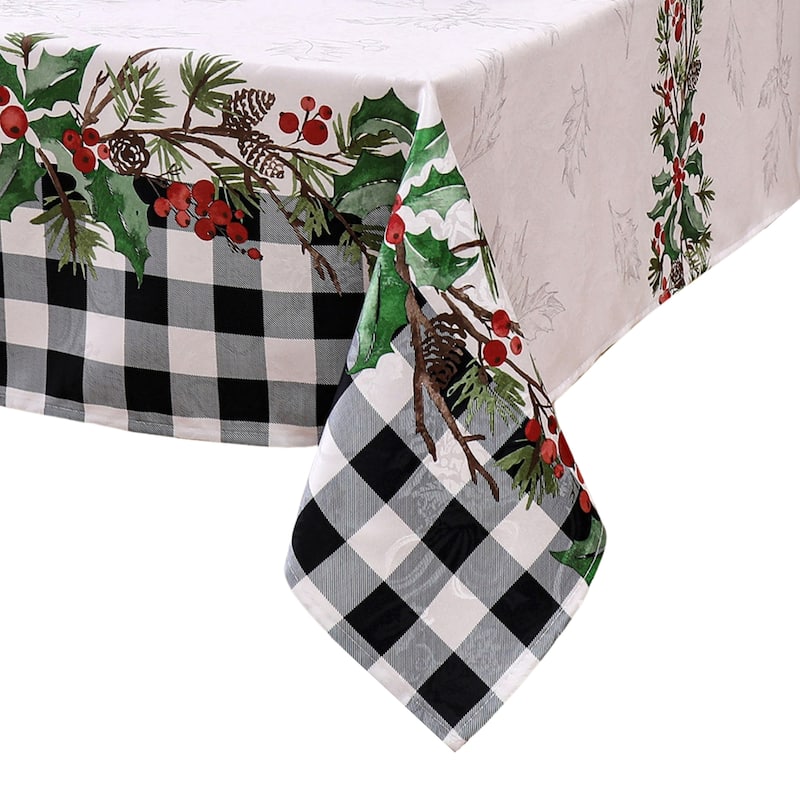 Holly Farmhouse Charm Holiday Fabric Tablecloth - 60x144
