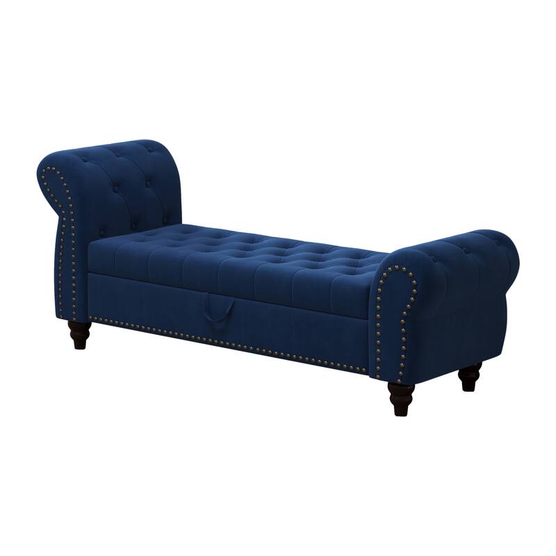 64.5" Storage Bench for Bedroom, Large Capacity Upholstered Ottoman, End of Bed Tufted Chaise Lounge with Rolled Arm