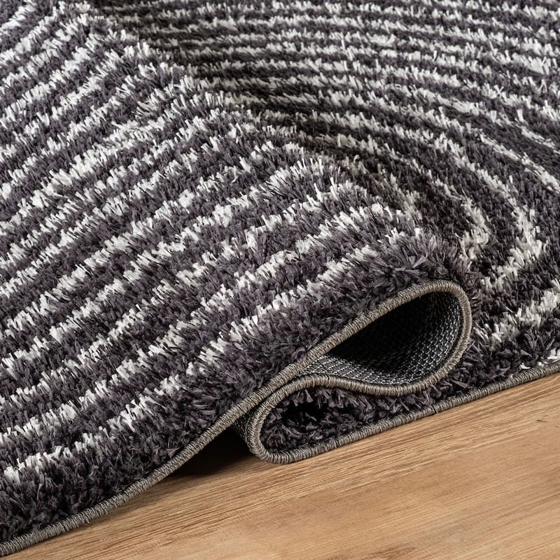 Circles Arch Shag Rug - Durable & Soft for High-Traffic Areas - Anthracite Dark Gray - Kid Friendly