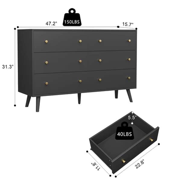 Dresser for Bedroom, Modern Black Dresser with 6 Drawers, Wide Chest of  Drawers with Gold Handles - Bed Bath & Beyond - 38190418
