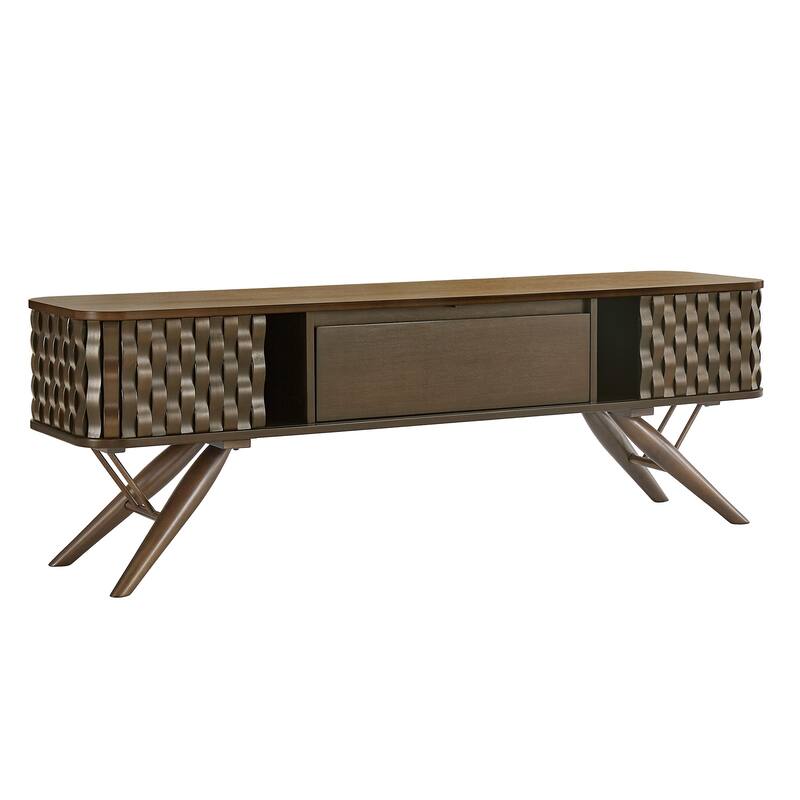 Bernal Two-tone Walnut Finish Rippled Wood Design TV stand by iNSPIRE Q Modern