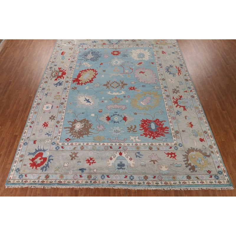 Light Blue Oushak Oriental Large Area Rug Handmade Wool Carpet - 12'0"x 14'11"