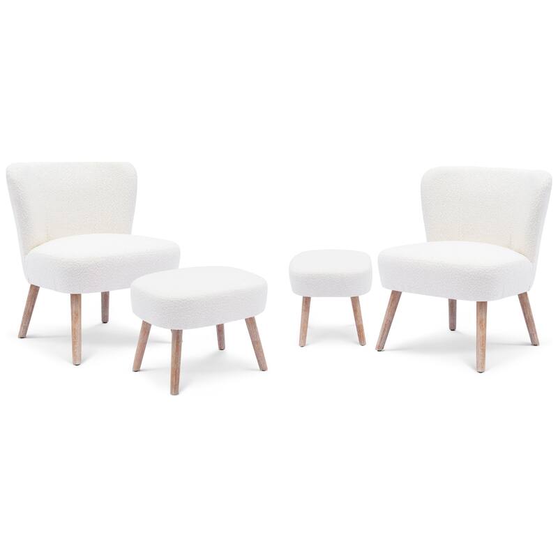 Boucle Polyester Upholstered Living Room Set - Stain Resistant (4-Piece Set)