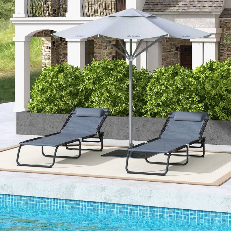 Sunbed Folding Recliner Set of 2 with Headrests