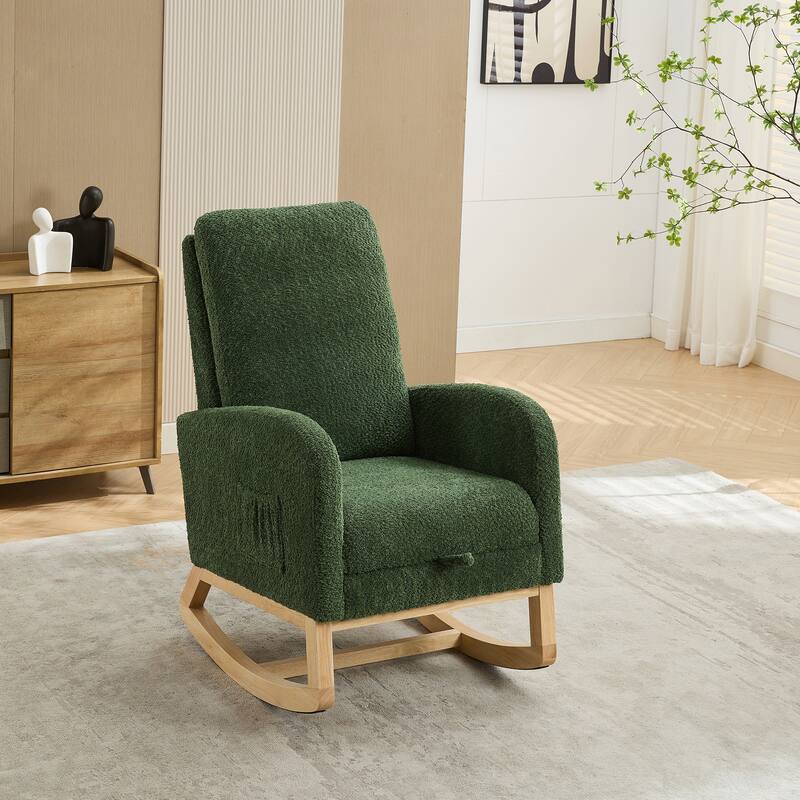 25.4"W Rocking Chair, High Back Glider Chair with Retractable Footrest, Side Pocket, Accent Armchair with Rubber Wood Legs