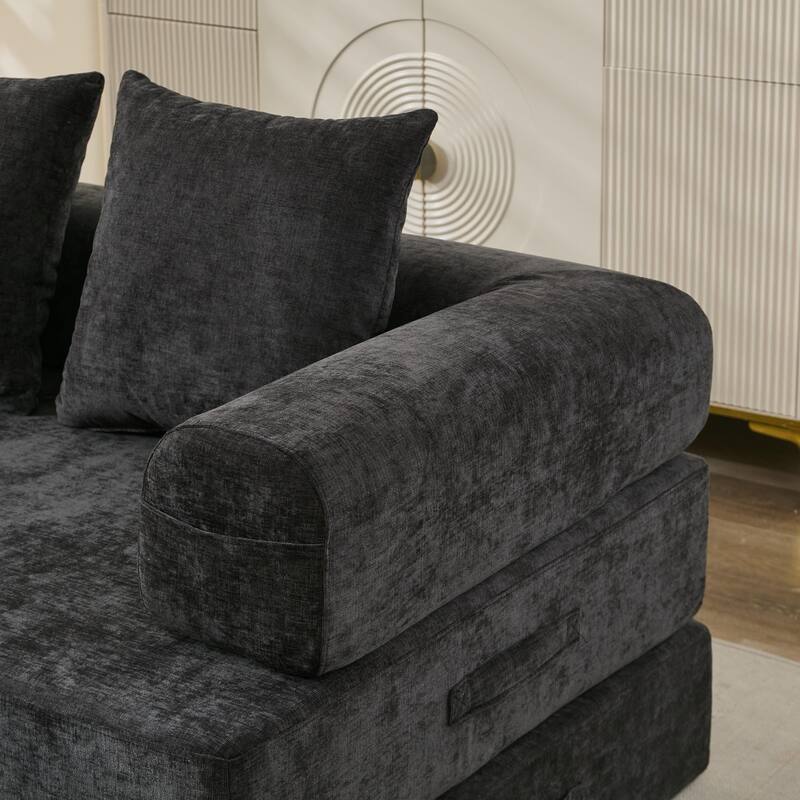 Chenille Convertible Floor Sofa Bed with Armrest for Living Room