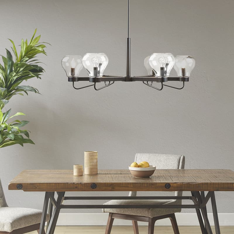 6-Light Black Chandelier Light Fixture with Bowl Shaped Glass Shades