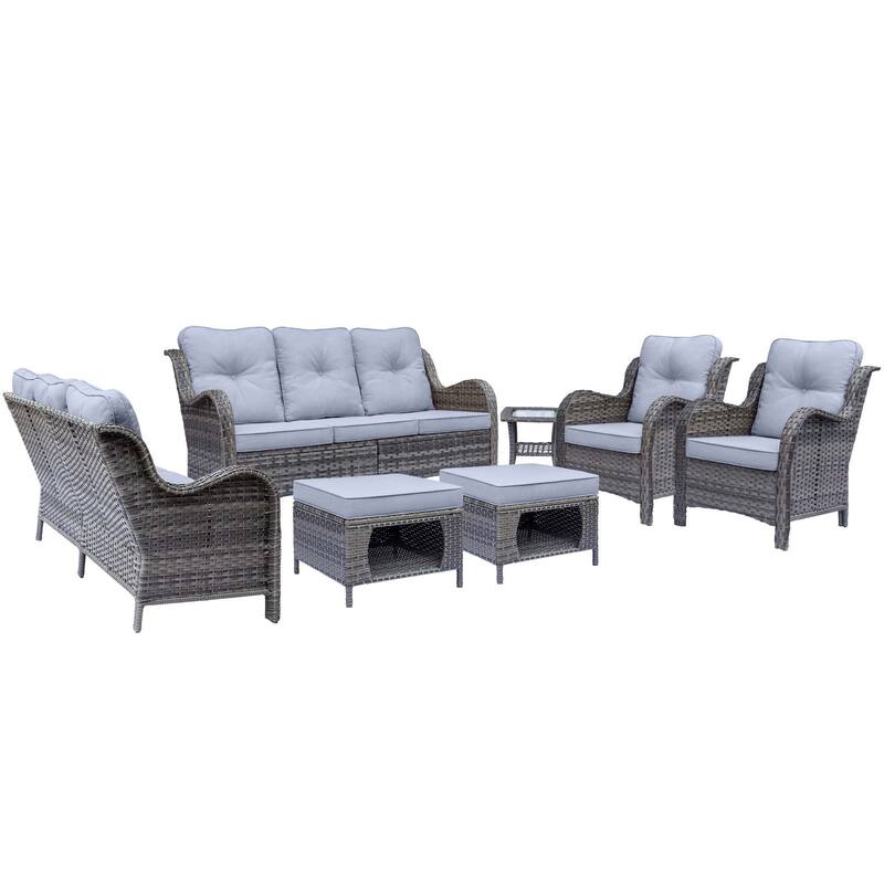 High Back Wicker 7 Piece Outdoor Patio Furniture Seating Sofa Set