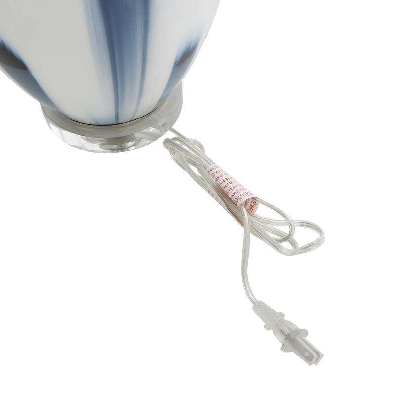 White Glass Abstract Room Accent Lamp with Blue Drip Splatter Design