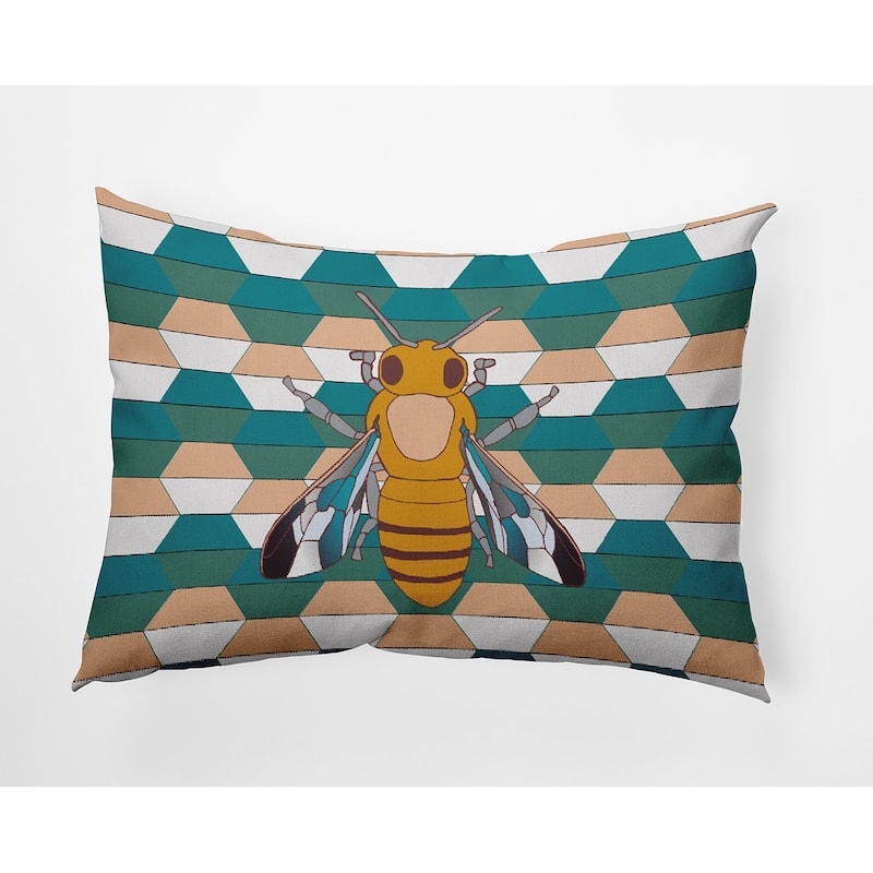 Bee and Comb Decorative Throw Pillow - 14" x 20" - Lake Blue