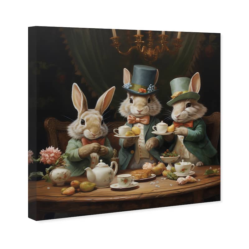Wynwood Studio Canvas Animals Hare Tea Party Blue and Traditional Wall Art Canvas Print