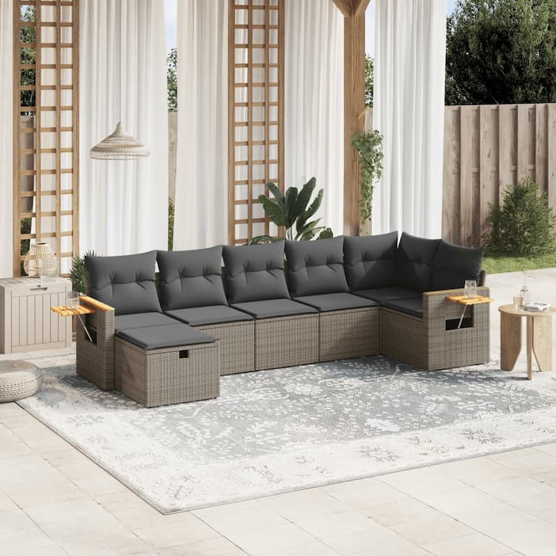 vidaXL Patio Sofa Set with Cushions Outdoor Conversation Furniture Poly Rattan - Gray without table - 24.4 x 24.4 x 27.2 in