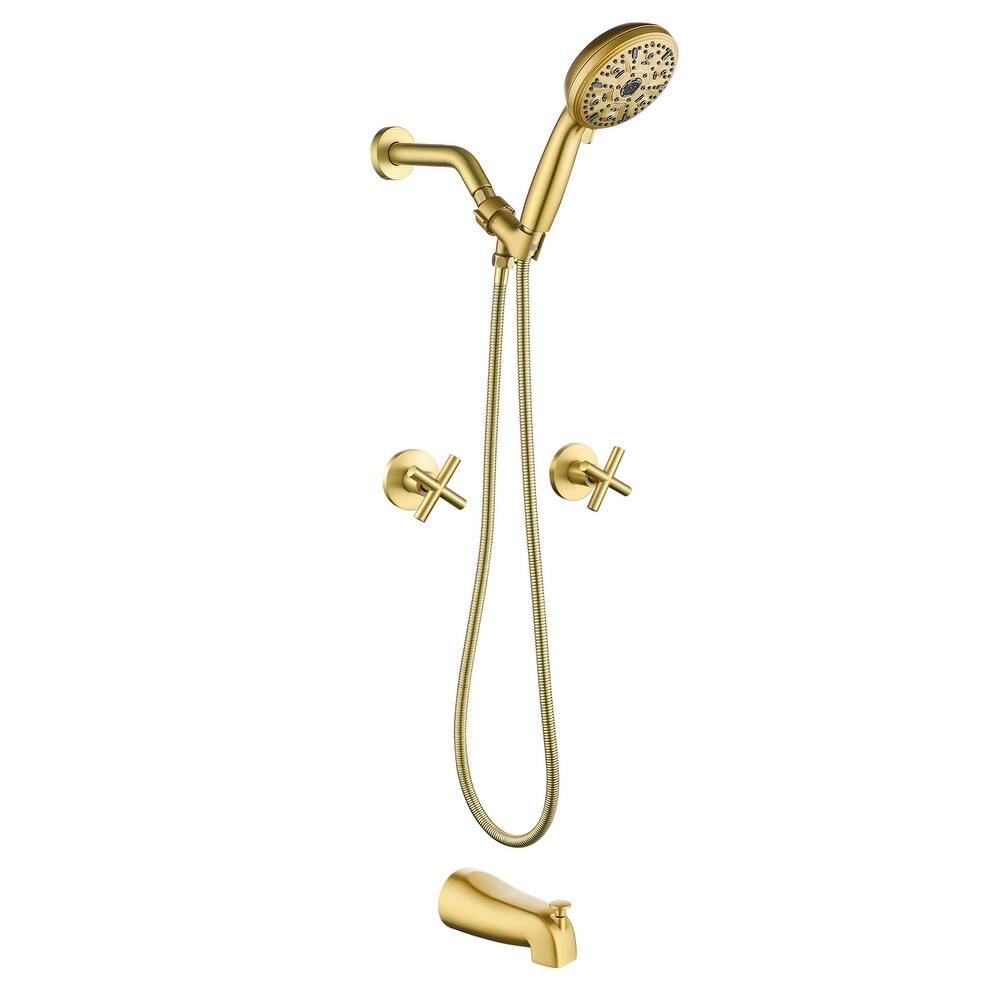 Wall Mount Shower Faucet with Tub Spout Brass 10-Setting Spray Complete Shower System with Rough-in Valve