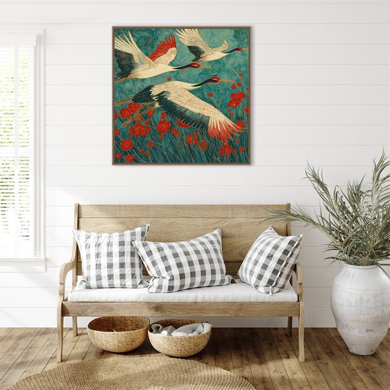 A Cranes Florals of Flight by Tradelink inhouse artist Framed Canvas Wall Art Print