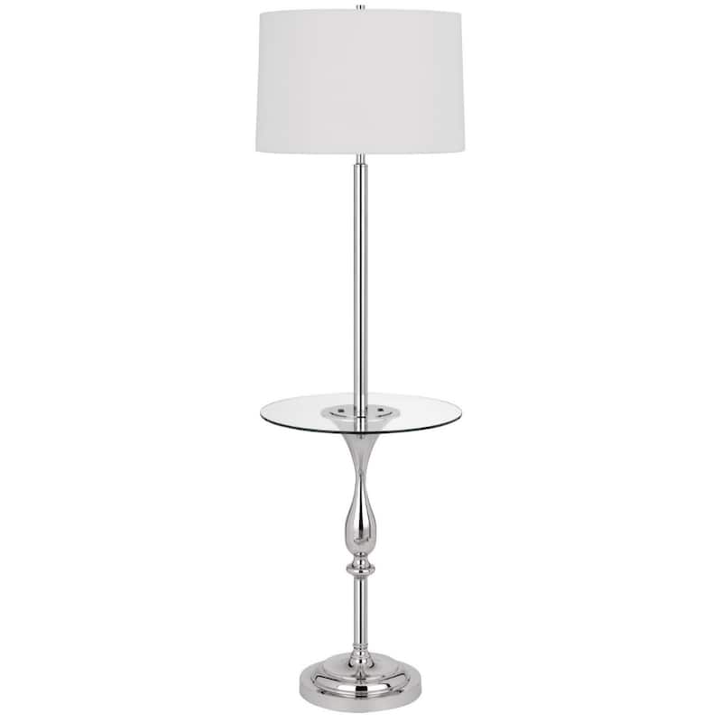 61" Chrome Tray Table Floor Lamp with USB Port and White Square Shade for Living Room or Office - 61"H x 17"W x 17"D