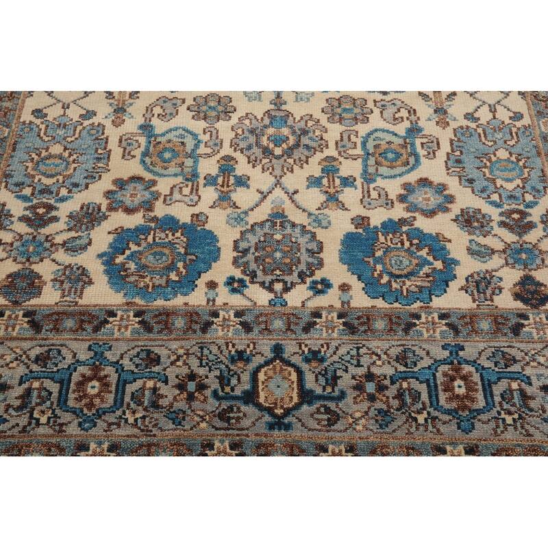 LoomBloom Beige Hand Knotted Wool Rug Arts & Crafts Oushak Style