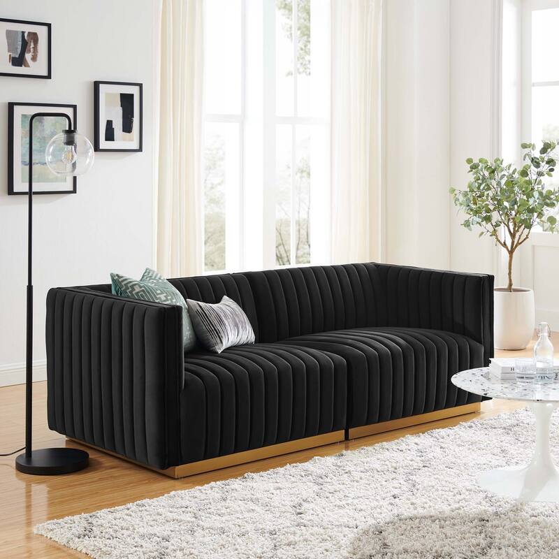 Conjure Channel Tufted Performance Velvet Loveseat - Gold Black