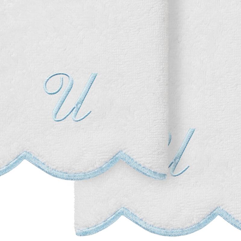 Authentic Hotel and Spa 100% Turkish Cotton Blue ADORNIA Scallop Personalized 2 Piece Fingertip Towel Set - 2 Fingertip Towels