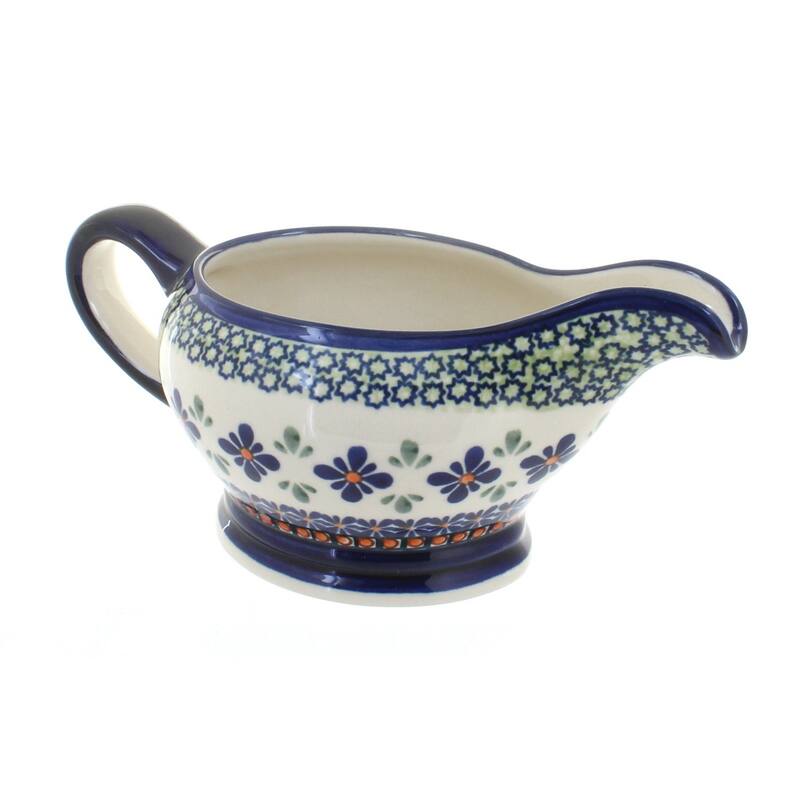 Blue Rose Polish Pottery 1258 Zaklady Gravy Boat - Mosaic Flower