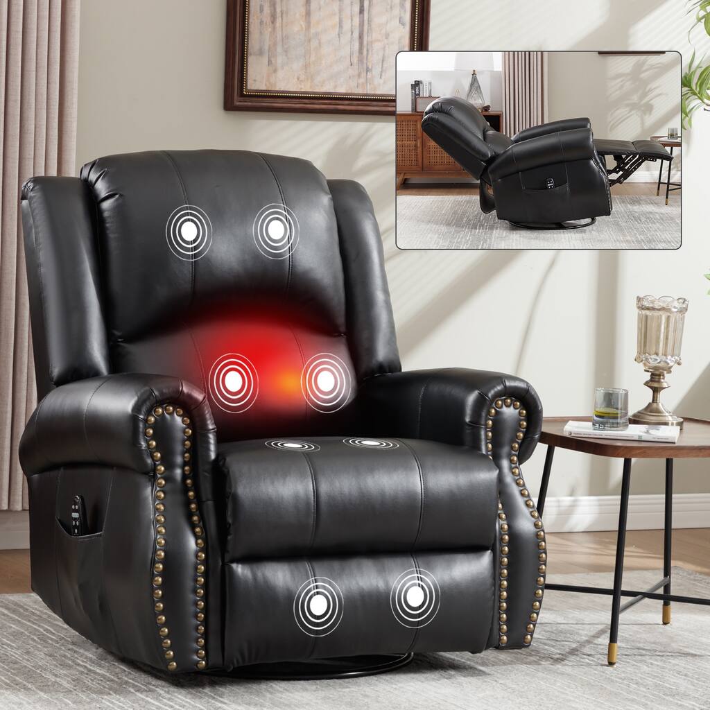 Heat Massage Manual Recliner Chair with Rocker and Swivel in Fabric for Living Room
