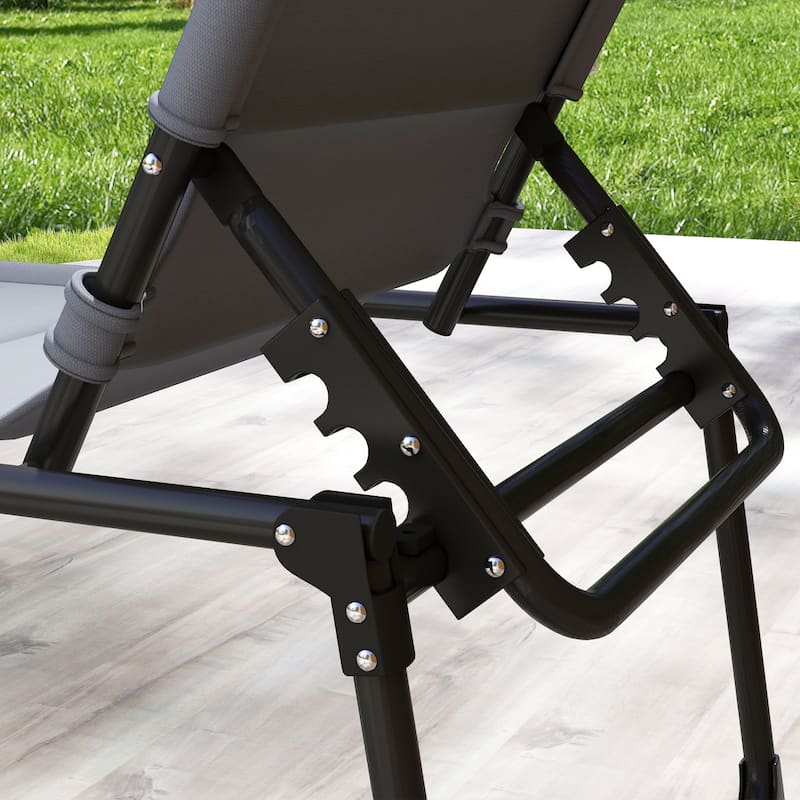 Outsunny Outdoor Chaise, Adjustable Folding Chaise Lounge with 4-position Backrest, Sun Roof, Head Pillow