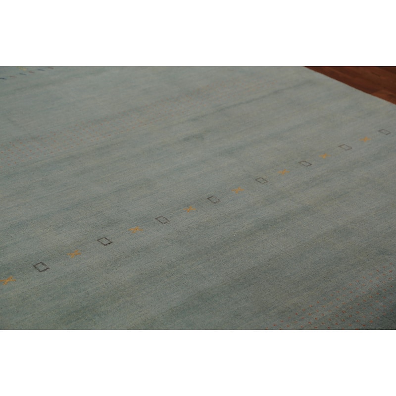 Aqua Green Gabbeh Oriental Area Rug Hand-Knotted Wool Carpet - 8'3" x 9'11"