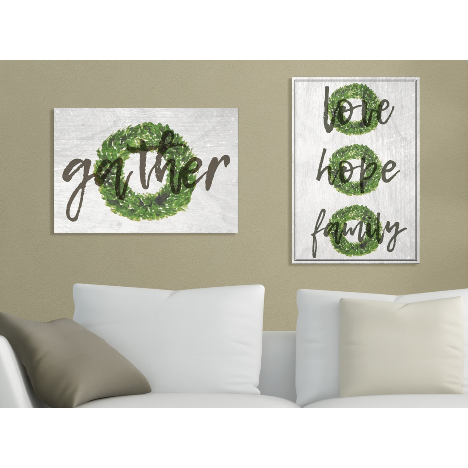Stupell Gather Boxwood Wreath Typography Stretched Canvas-image