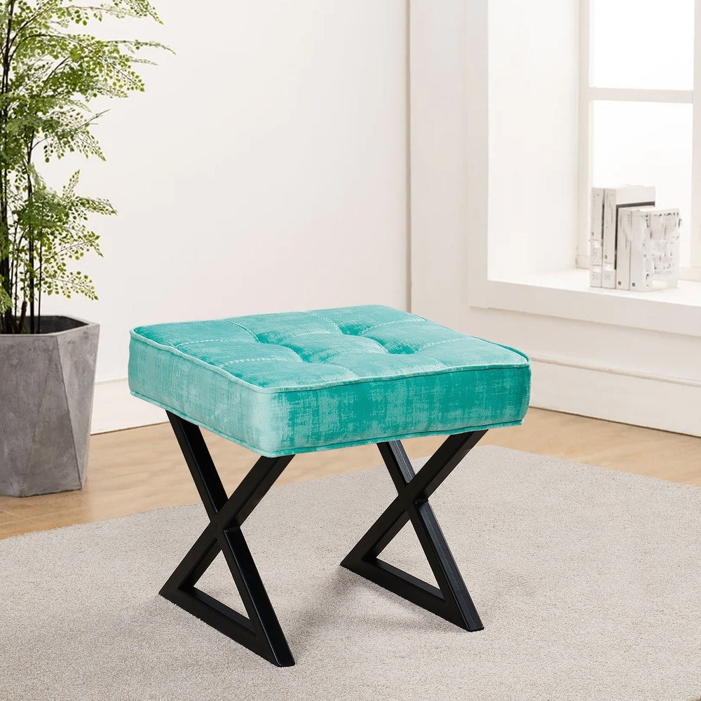Textured Velvet Ottoman Vanity Stool 18"X18"X17"