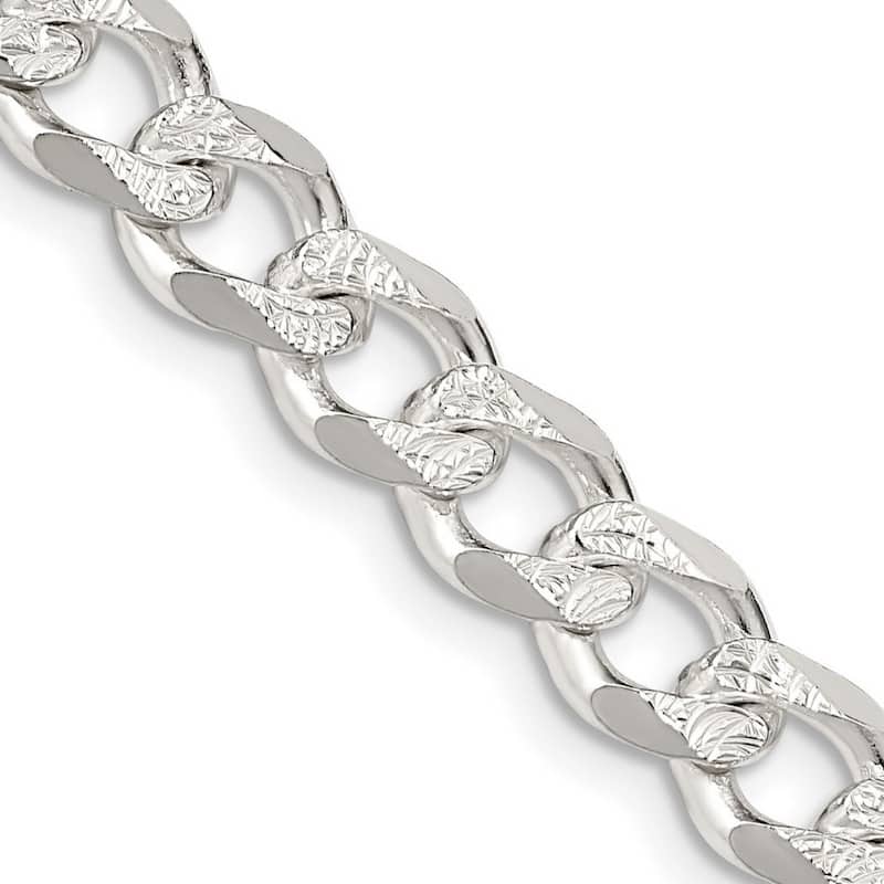 Curata 925 Sterling Silver 7.5mm Pave Curb Chain Necklace for Men
