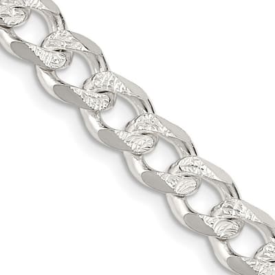 Curata 925 Sterling Silver 7.5mm Pave Curb Chain Necklace for Men