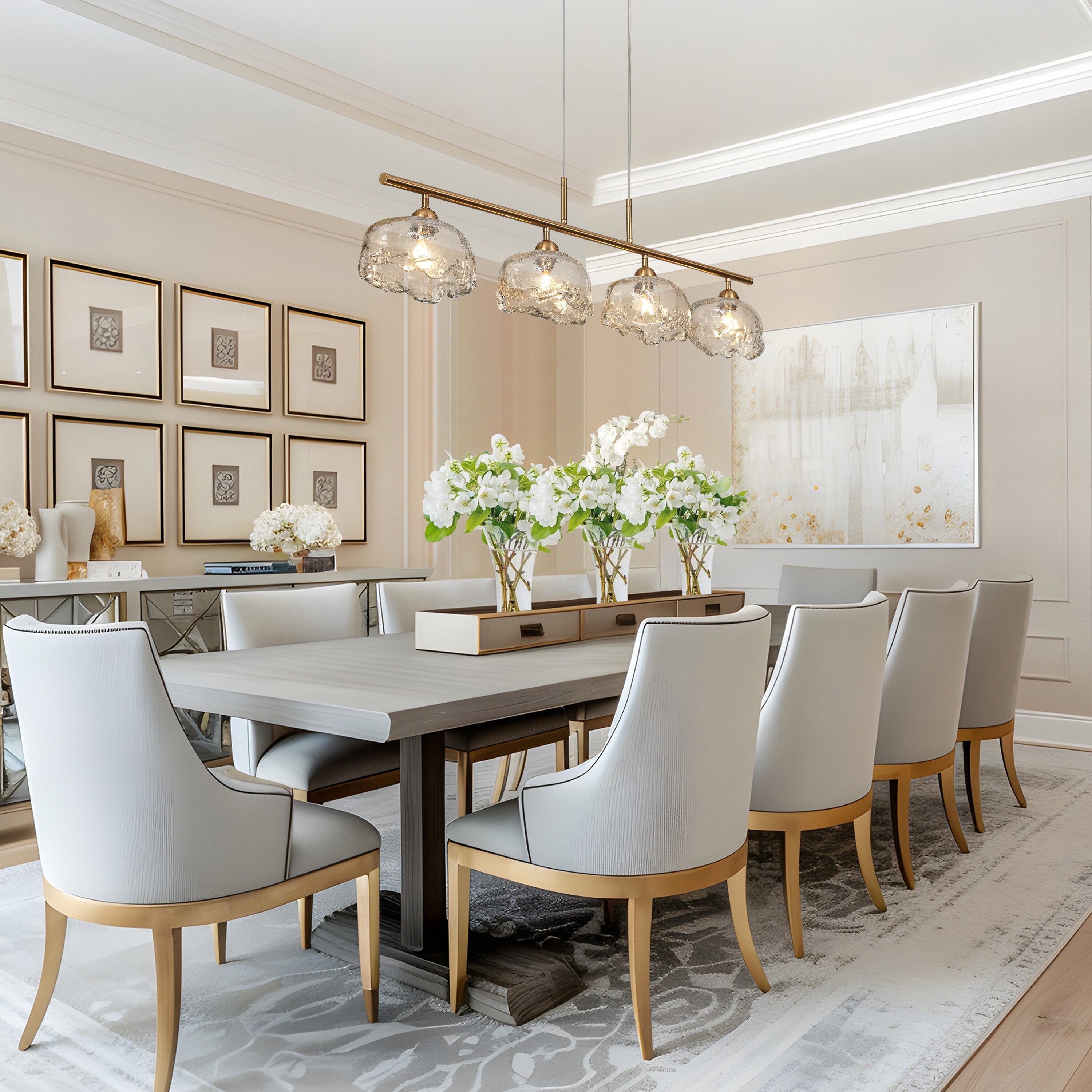 Modern 4-Light Gold Chandeliers 44 IN Linear Textured Glass Island