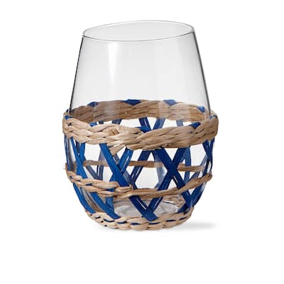 16 oz.Island Clear Glass with Blue Straw Sleeve Dishwasher Safe Beverage Glassware Dinner Party Wedding Resturant
