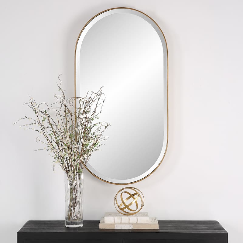 Beveled Oval Wall Mirror - 40" - Antique Gold