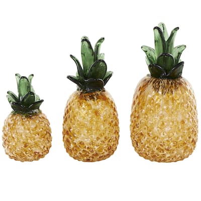 Glass Fruit Faceted Pineapple Decorative Sculpture - Set of 3 Orange - Roche River Decor
