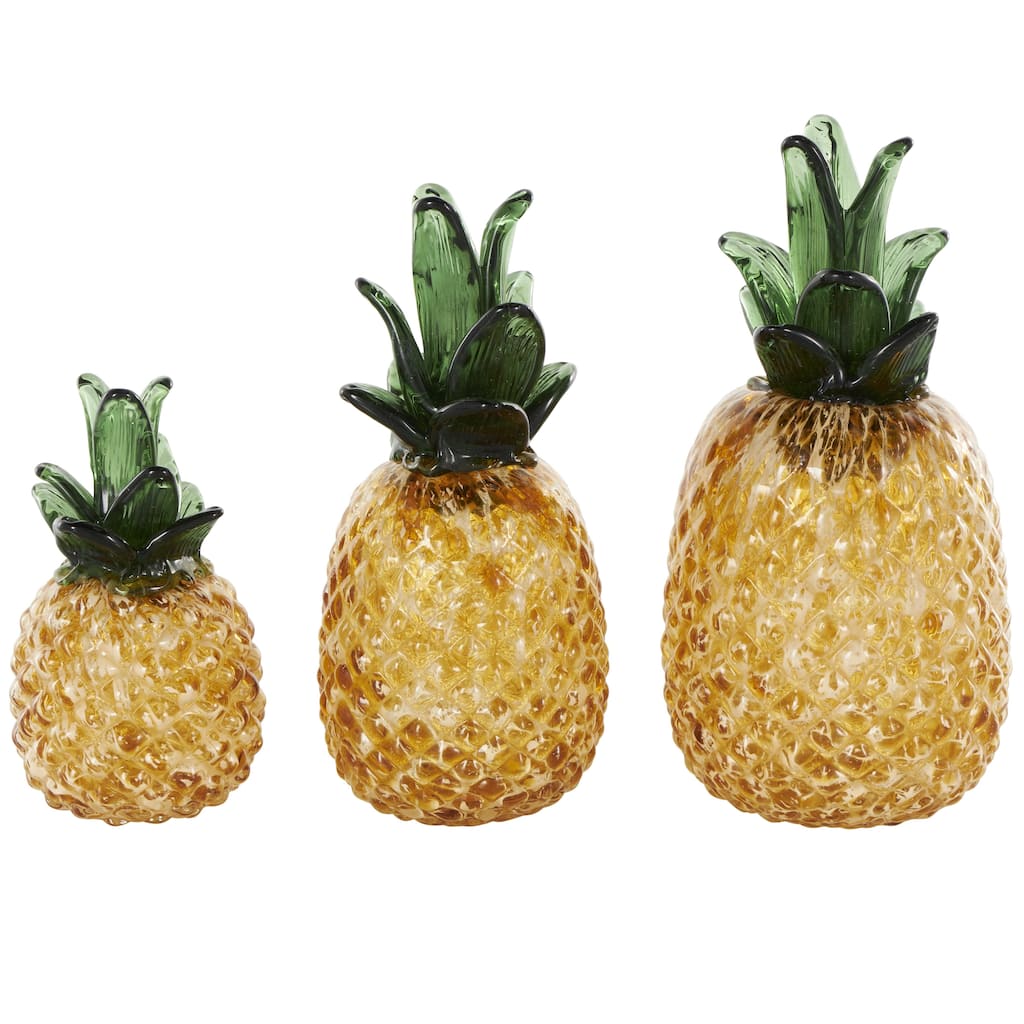 Glass Fruit Faceted Pineapple Decorative Sculpture - Set of 3 Orange - Roche River Decor