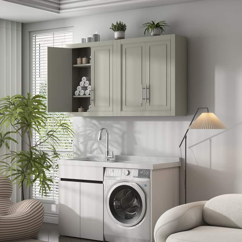 Solid wood Large Capacity Utility Bathroom Storage Cabinet with Adjustable Shelves
