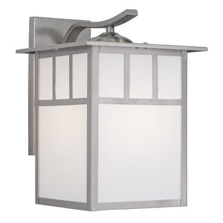 VAXCEL Mission 12.5 in. H 1-Light Stainless Steel Mission Outdoor Wall Sconce, Steel, White Tiffany Glass Shade