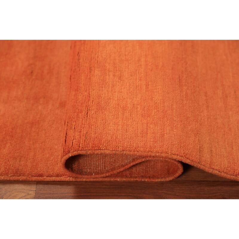 Orange Gabbeh Modern Rug Handmade Bedroom Solid Wool Carpet - 3'11" x 5'10"