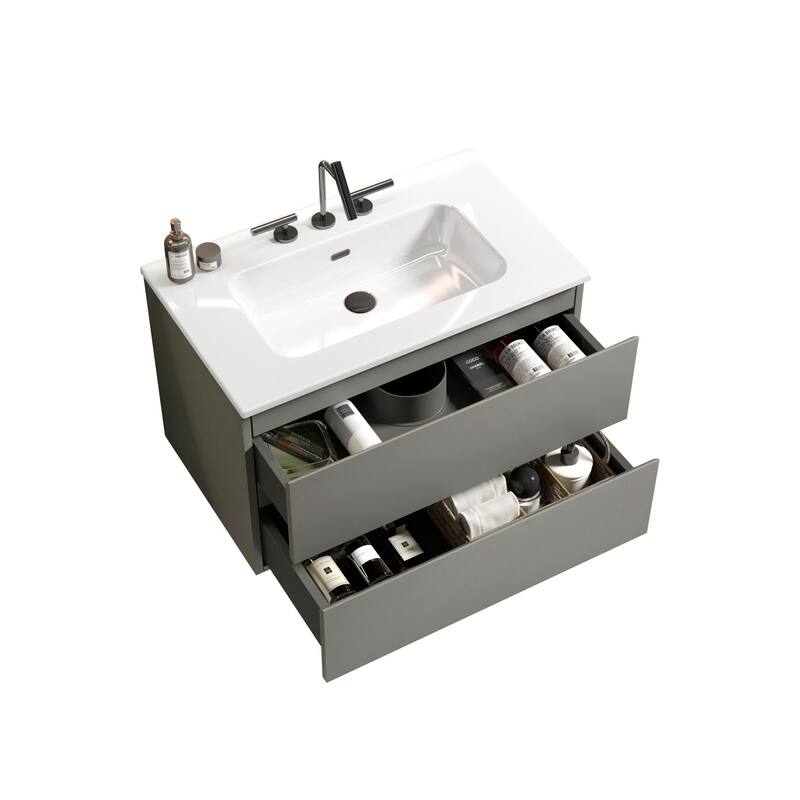 30" Wall Mount Bathroom Vanity with Ceramic Sink