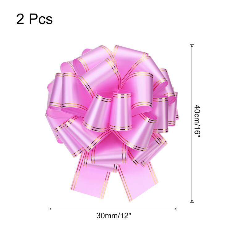 2pcs Large Pull Bow Metallic Car Ribbon with Gold Edge for Wrapping - Pink - 12 Inch