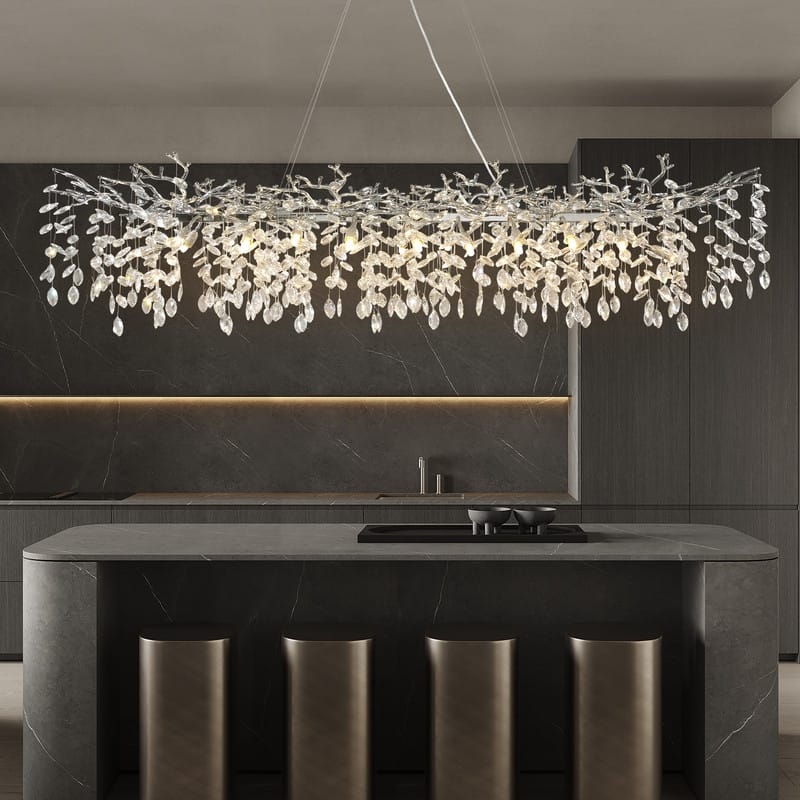 KAYLA 47.2" Modern 14-Lights Gold Luxury Crystal Linear Chandelier