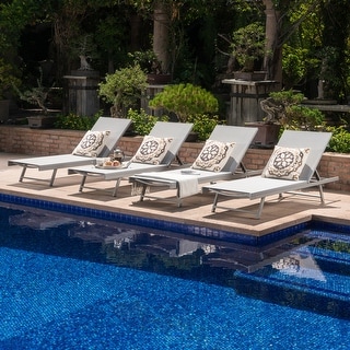 Salton Outdoor Aluminum Mesh-seat Chaise Lounge (Set of 4) by Christopher Knight Home