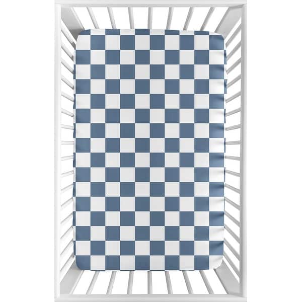 slide 2 of 6, Sweet Jojo Designs Blue Gingham Checkered Plaid Boy Fitted Mini Portable Crib Sheet - Vintage, Classic, Checkerboard, Geometric