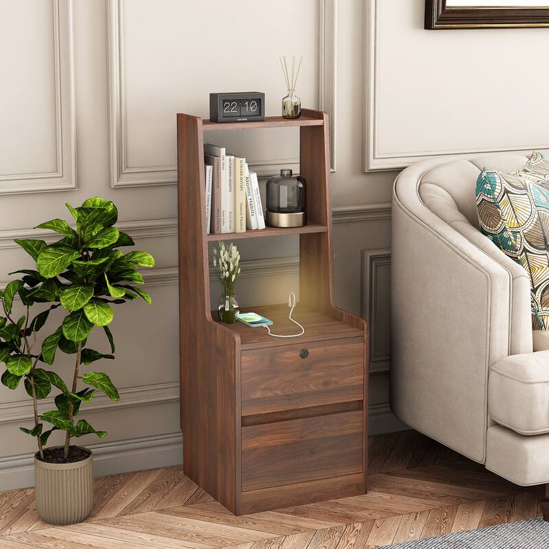 Smart Nightstand with Charging Station and Night Light for Bedroom